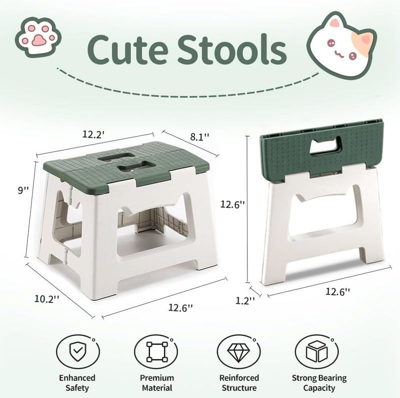 CasaZenith Step Stool Foldable, 9'' Folding Step Stool for Kids & Adults, Hold Up to 300lb, Lightweight Small Collapsible Step Stools with Handle, Stepping Stools Suitable for Kitchen Bathroom (Green) - Image 2